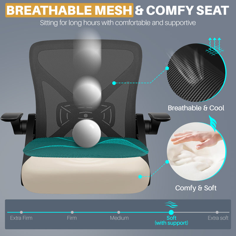 FelixKing Office Chair - Ergonomic Desk Chair Breathable Mesh Task with Wheels and Lumbar Support Home Desk Office Chairs with Flip up Armrest Rolling Swivel for Home Computer Black