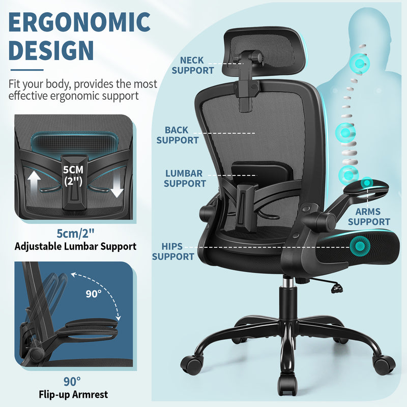 FelixKing Ergonomic Office Chair, Headrest Desk Chair Office Chair with Adjustable Lumbar Support, Home Office Swivel Task Chair with High Back and Armrest, Adjustable Height Gaming Chair