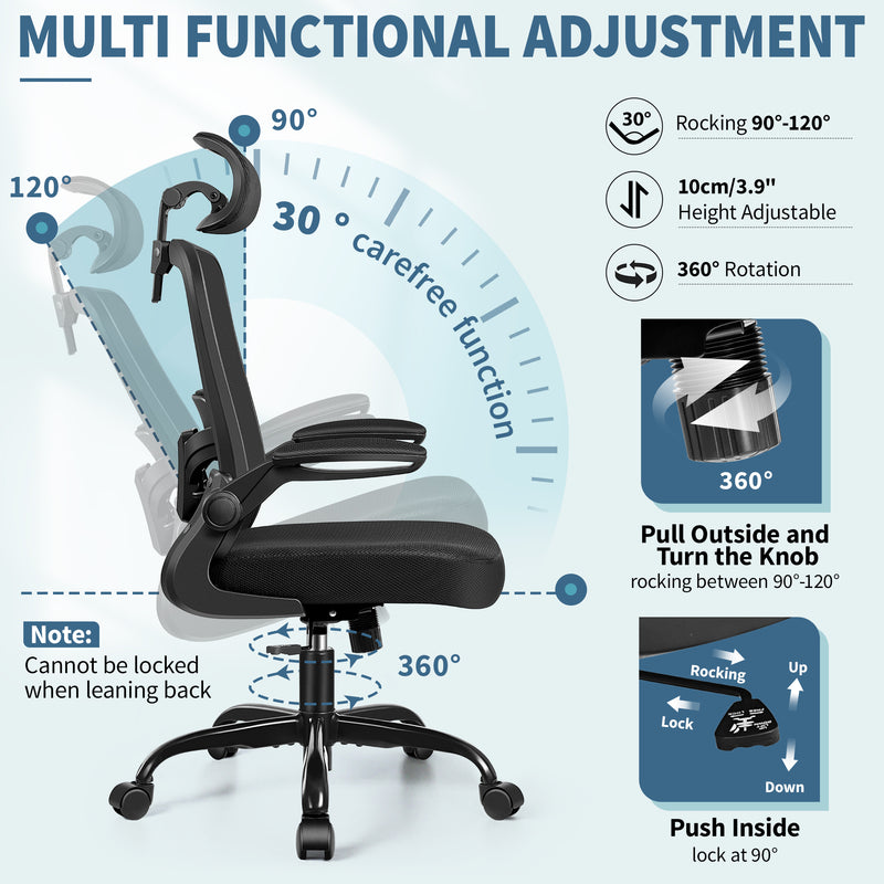 FelixKing Ergonomic Office Chair, Headrest Desk Chair Office Chair with Adjustable Lumbar Support, Home Office Swivel Task Chair with High Back and Armrest, Adjustable Height Gaming Chair